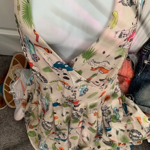 NWT Lindy Bop Cream romper babydoll halter tie back Tiki Print Dress elastic - Picture 7 of 11